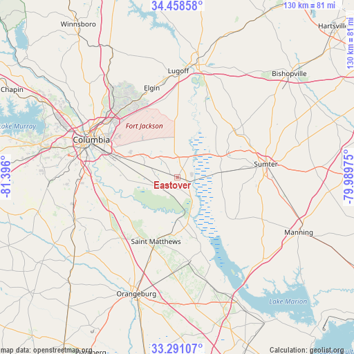 Eastover on map