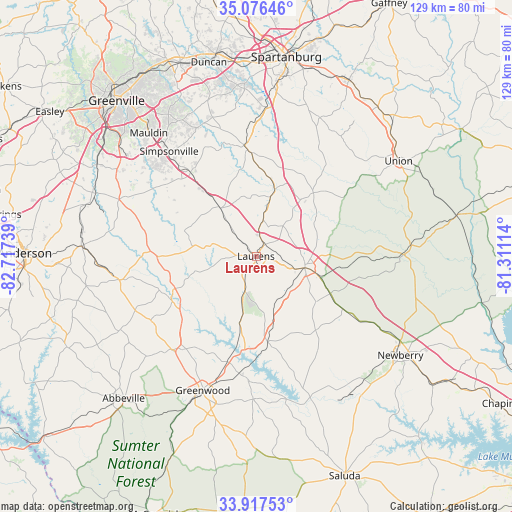 Laurens on map