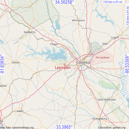 Lexington on map