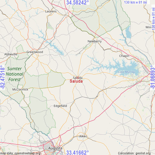 Saluda on map