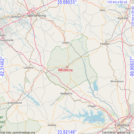 Whitmire on map