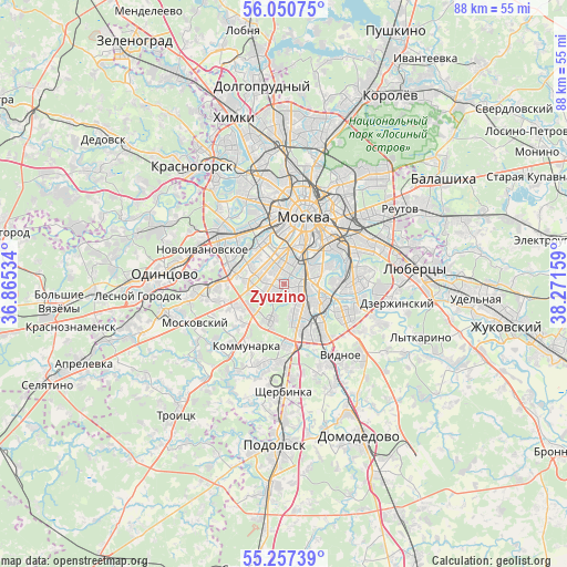 Zyuzino on map