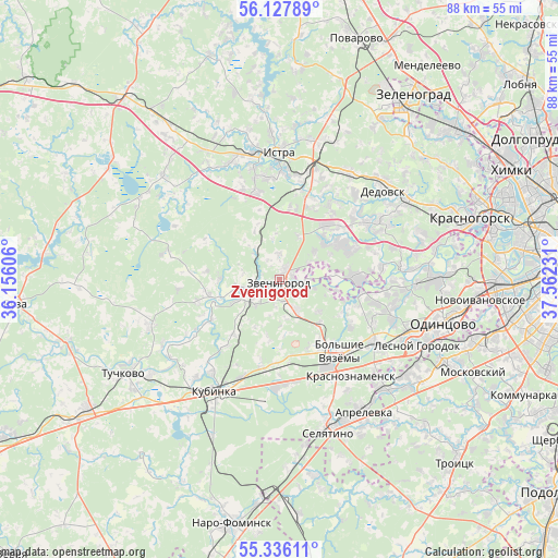 Zvenigorod on map