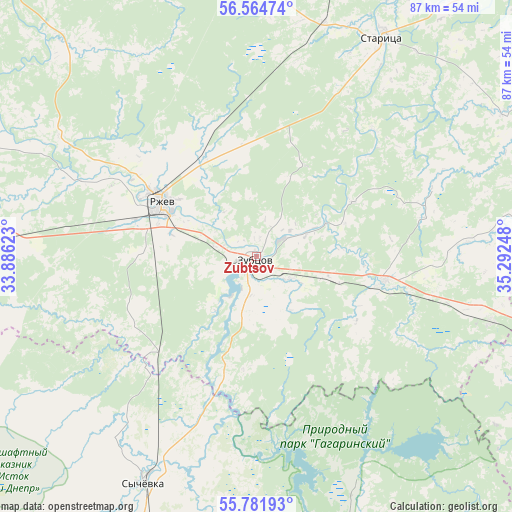 Zubtsov on map