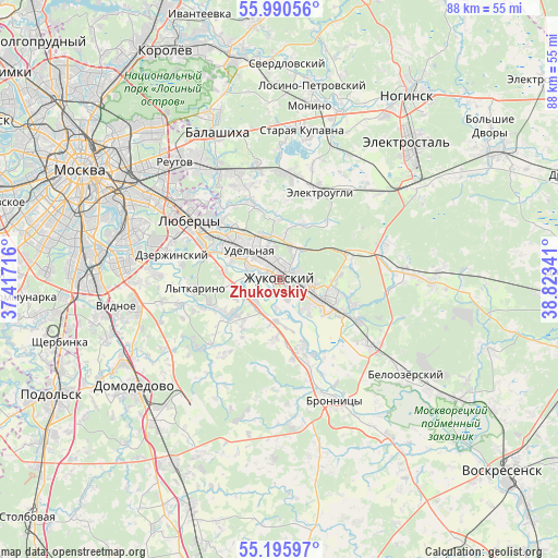 Zhukovskiy on map