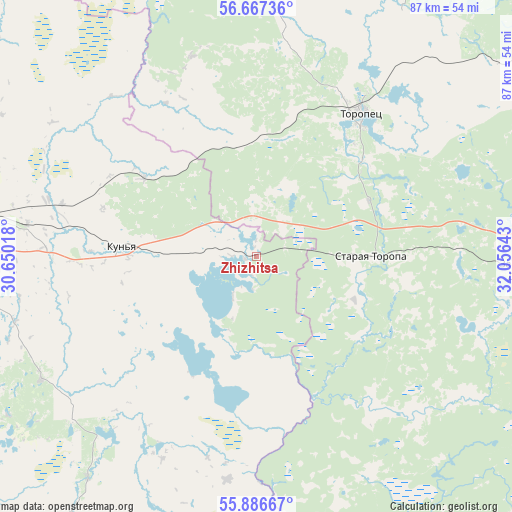 Zhizhitsa on map