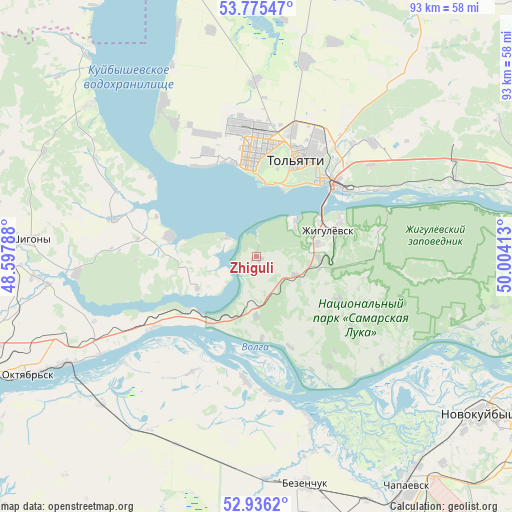 Zhiguli on map