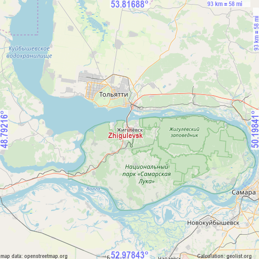 Zhigulevsk on map