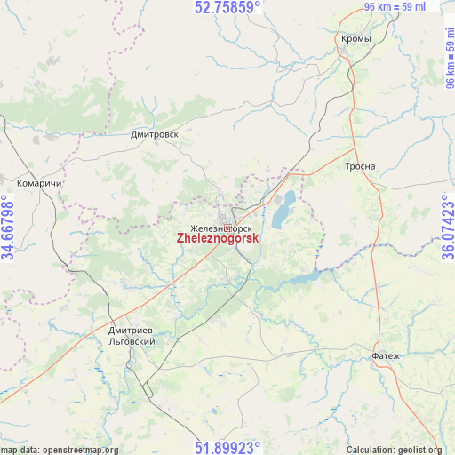 Zheleznogorsk on map
