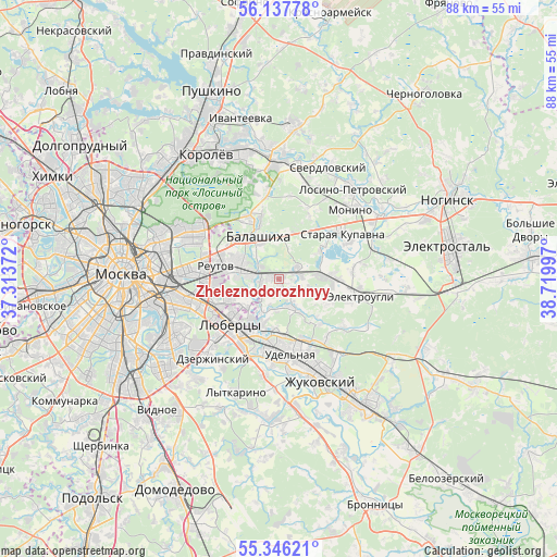 Zheleznodorozhnyy on map