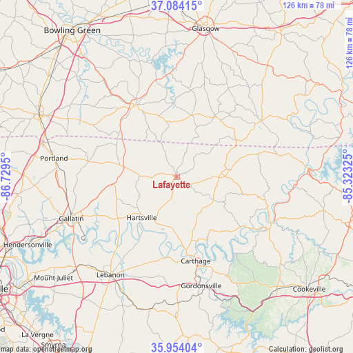 Lafayette on map