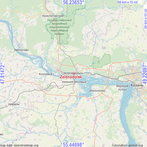 Zelenodolsk on map