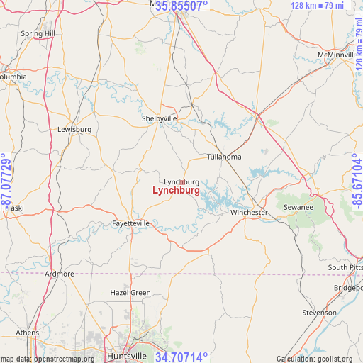 Lynchburg on map