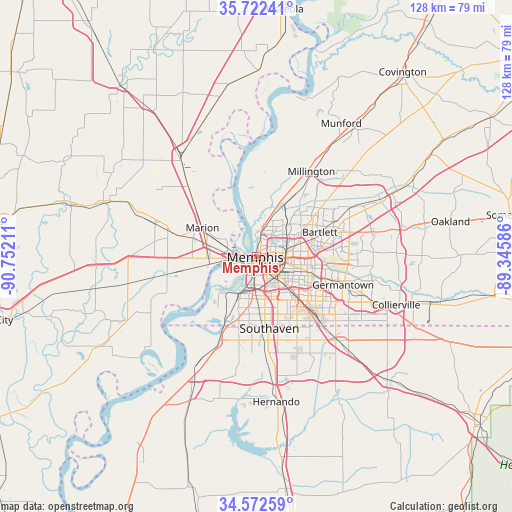 Memphis on map