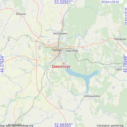 Zasechnoye on map