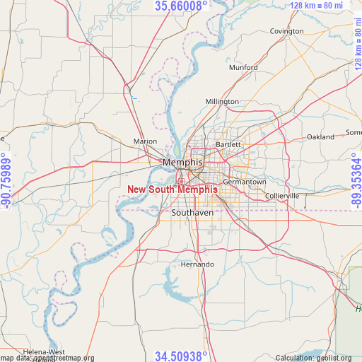New South Memphis on map