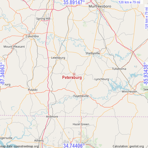 Petersburg on map