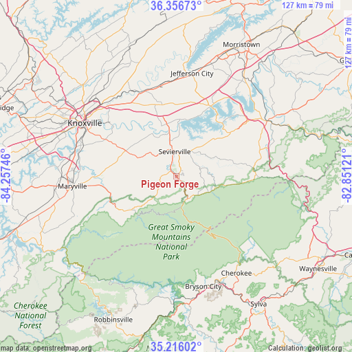 Pigeon Forge on map
