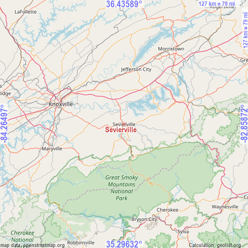 Sevierville on map