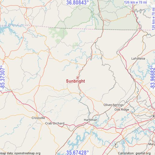 Sunbright on map