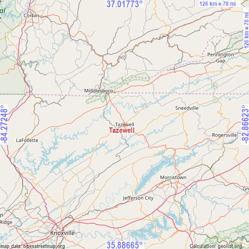 Tazewell on map