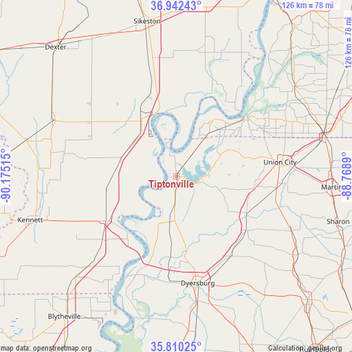 Tiptonville on map