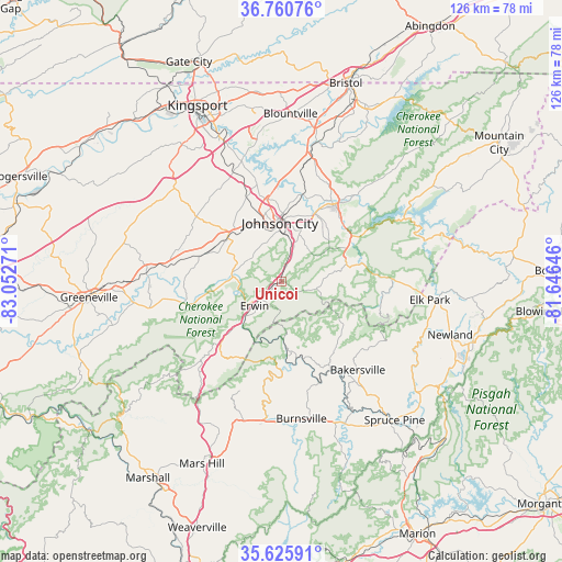 Unicoi on map