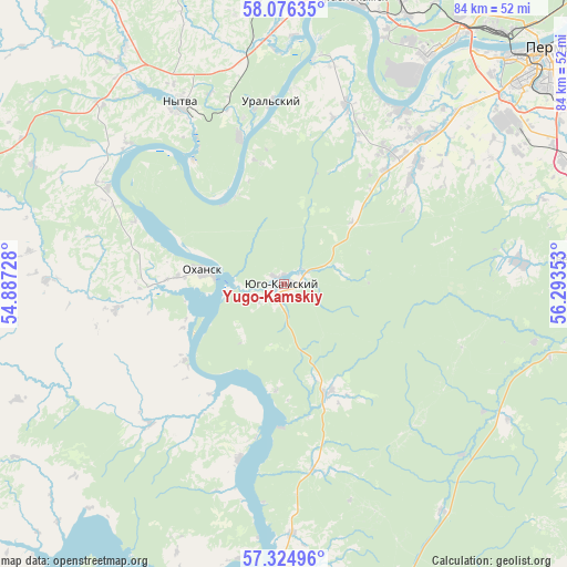 Yugo-Kamskiy on map
