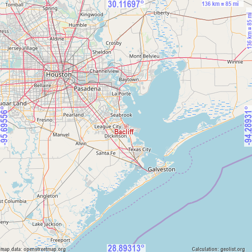 Bacliff on map