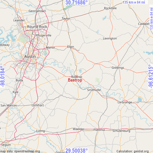 Bastrop on map