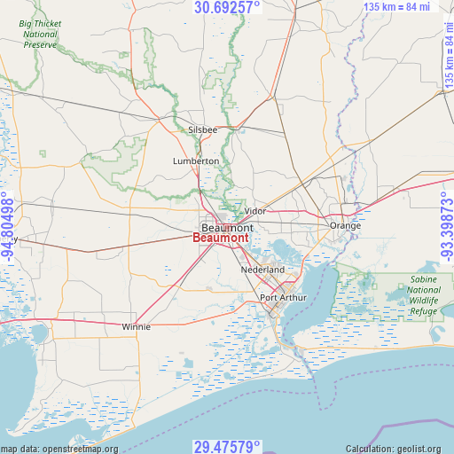 Beaumont on map