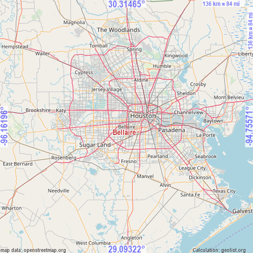 Bellaire on map