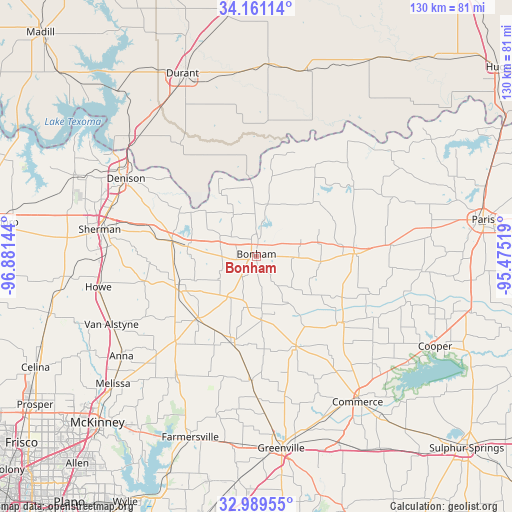 Bonham on map