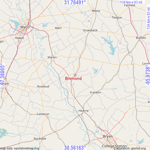 Bremond on map