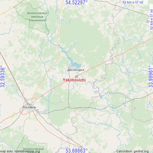 Yekimovichi on map