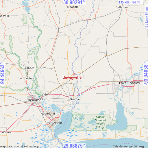 Deweyville on map