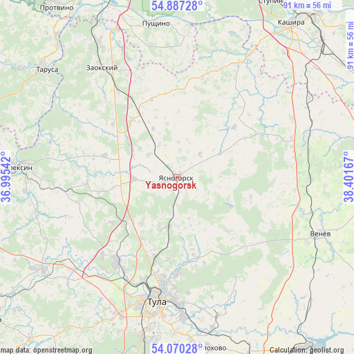 Yasnogorsk on map