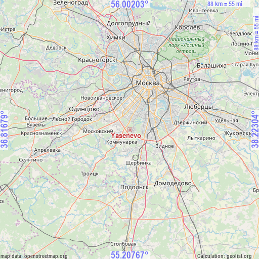 Yasenevo on map