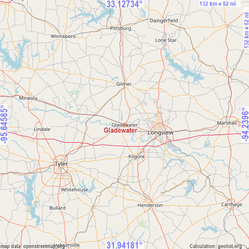 Gladewater on map