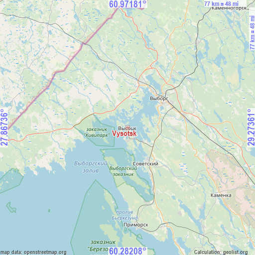 Vysotsk on map