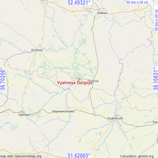 Vyshneye Dolgoye on map