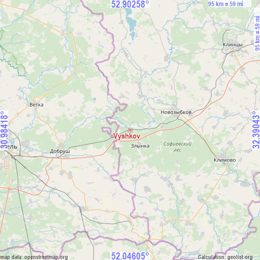 Vyshkov on map