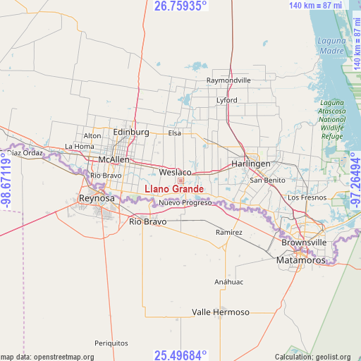 Llano Grande on map