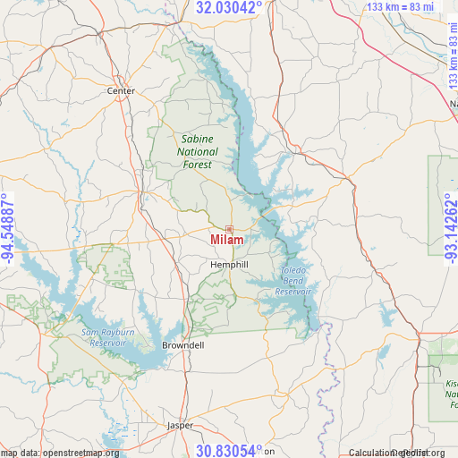 Milam on map