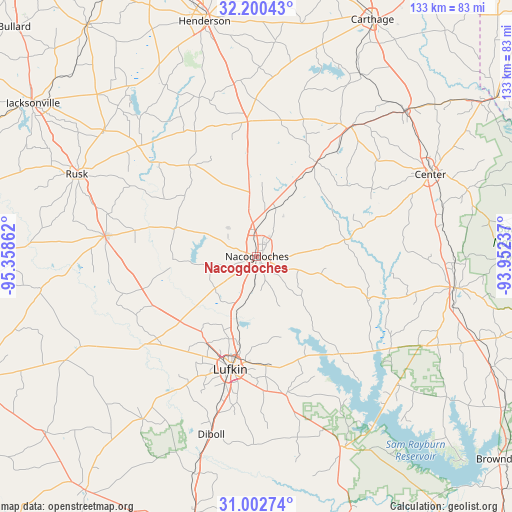 Nacogdoches on map