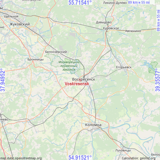Voskresensk on map