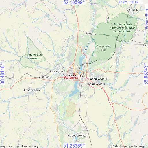 Voronezh on map