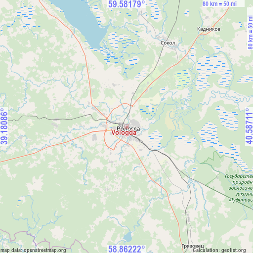 Vologda on map