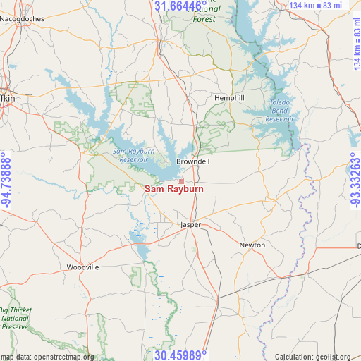 Sam Rayburn on map