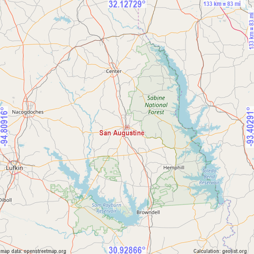 San Augustine on map